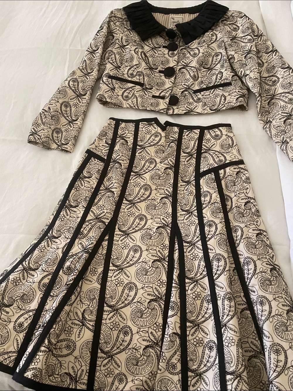 Nanette Lepore Cream and Black Paisley Two-Piece Skirt Set NWOT